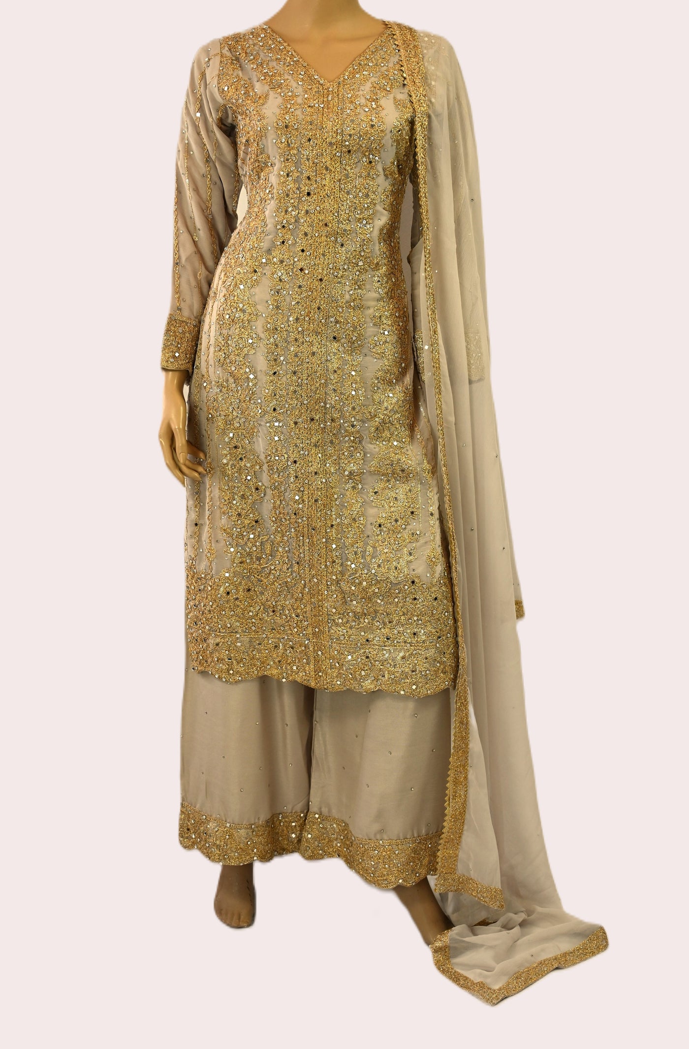 Palazzo Straight cut wide leg Salwar kameez suit | chiffon | Cream