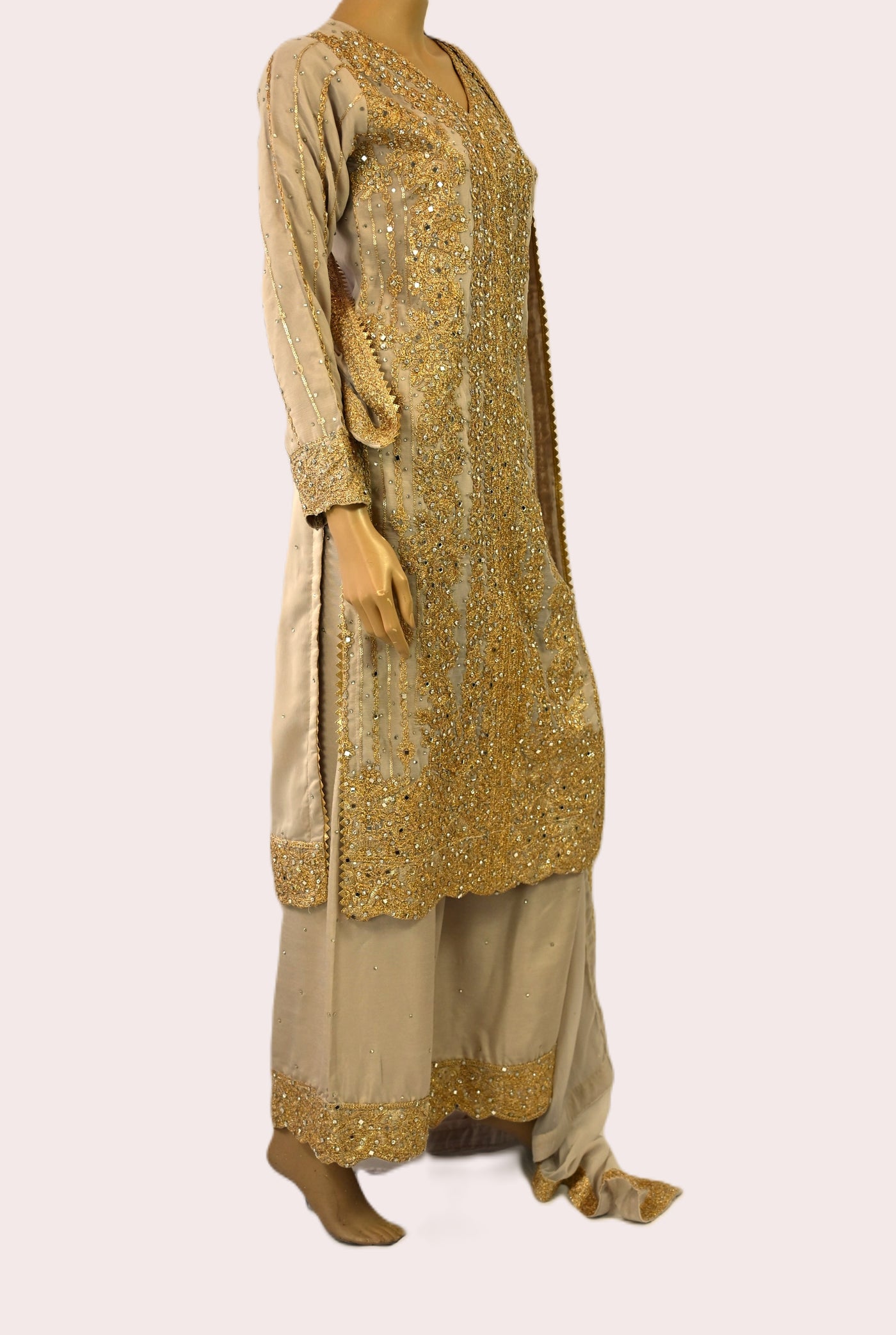 Palazzo Straight cut wide leg Salwar kameez suit | chiffon | Cream