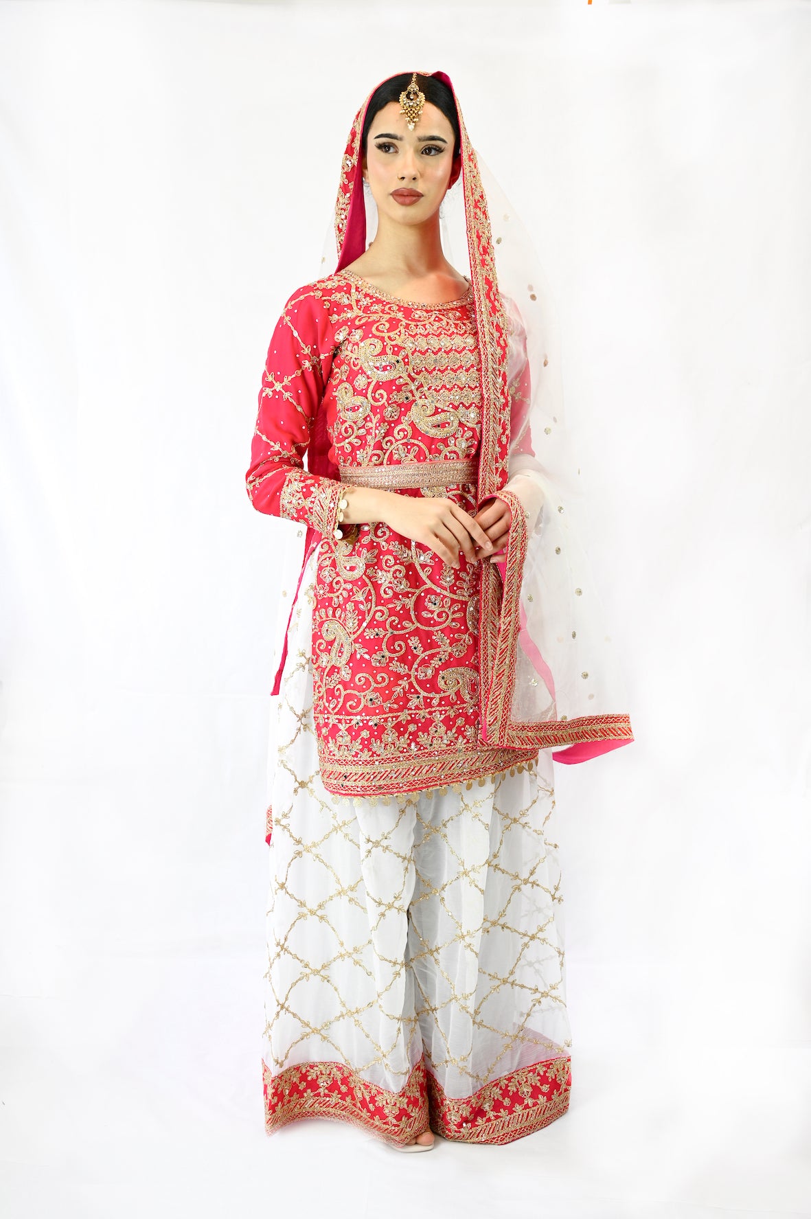 Pink Sharara suit with gold embroidery 3 Piece | ready to wear Mehendi ...