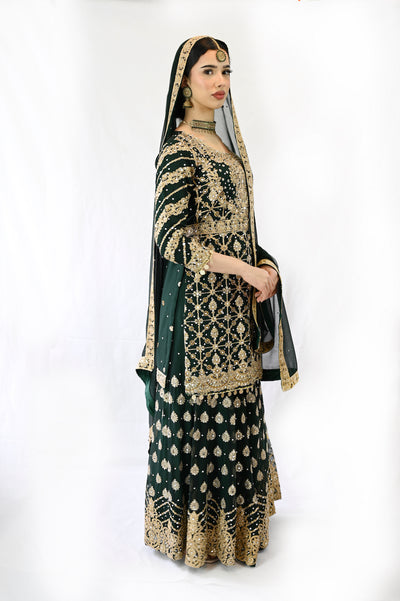 wedding-lehenga-suit-bottle-green